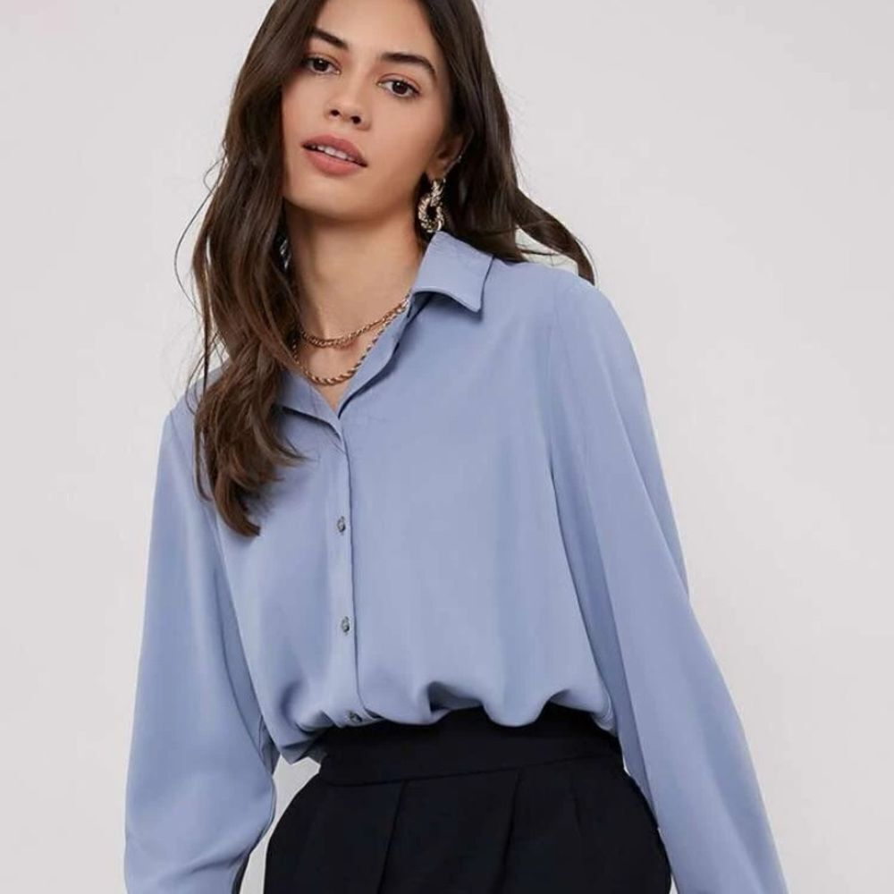 Blue Button Down Blouse Med Lg